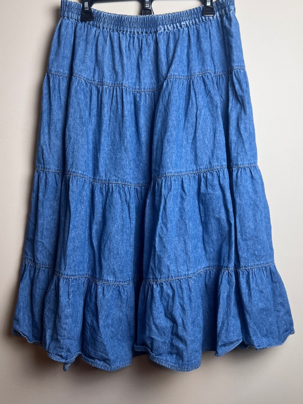 Vintage Carole Little Tiered Denim Maxi Skirt 16W Plus Cotton Boho Prairie Jean